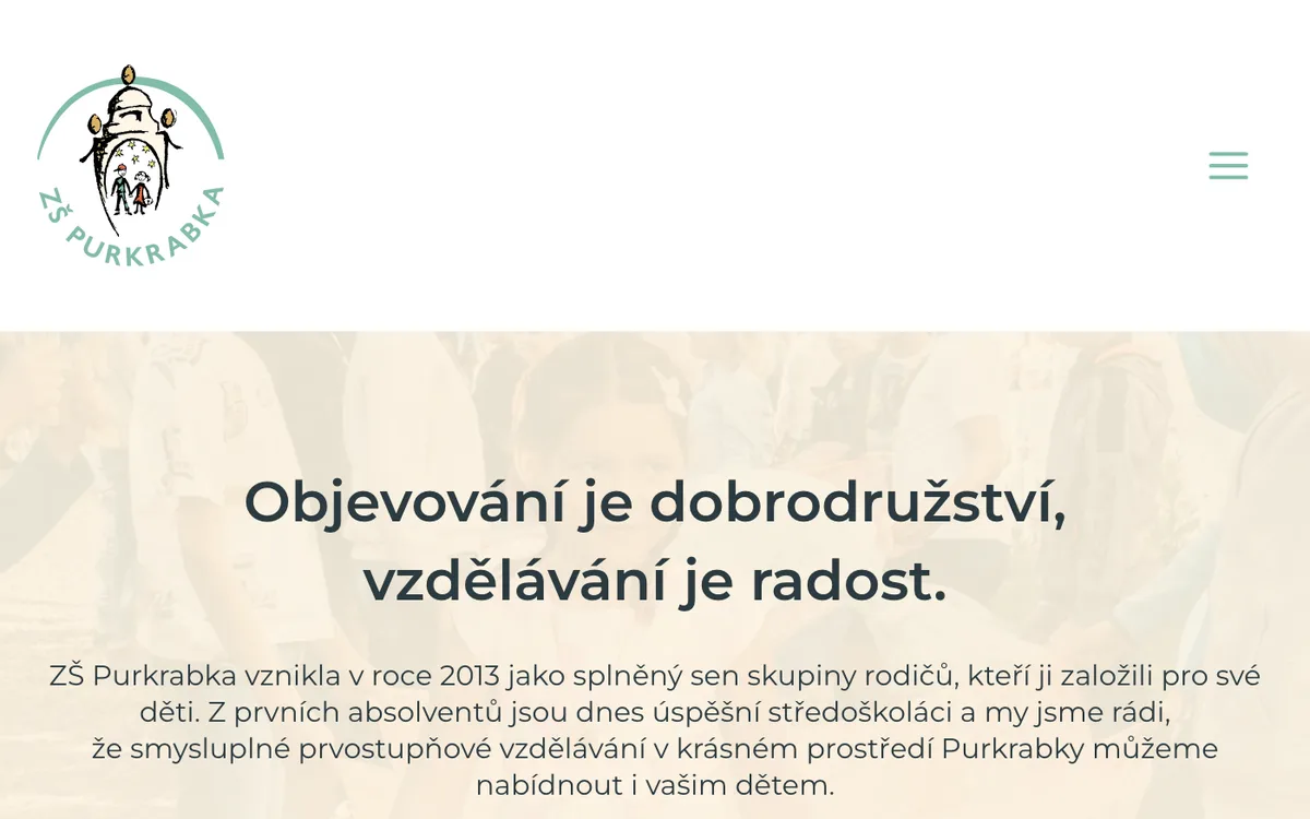 Úvodní část webu ZŠ Purkrabka (snímek obrazovky)